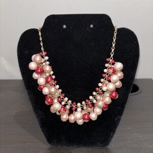 Kate Spade Tuileries Necklace Pink Red Beaded Clusters Stunning Costume Jewelry